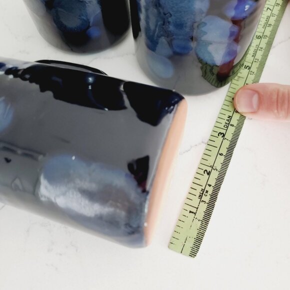 Vintage Handmade Blue Glaze Pottery Set X3 Mugs Farmhouse Boho Stoneware - Picture 6 of 7